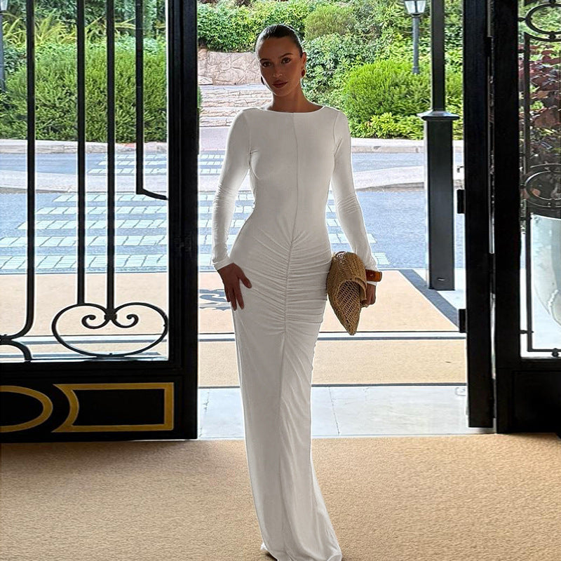 Temperament Slimming Printed Flared Sleeve Back-tie Dress For Women