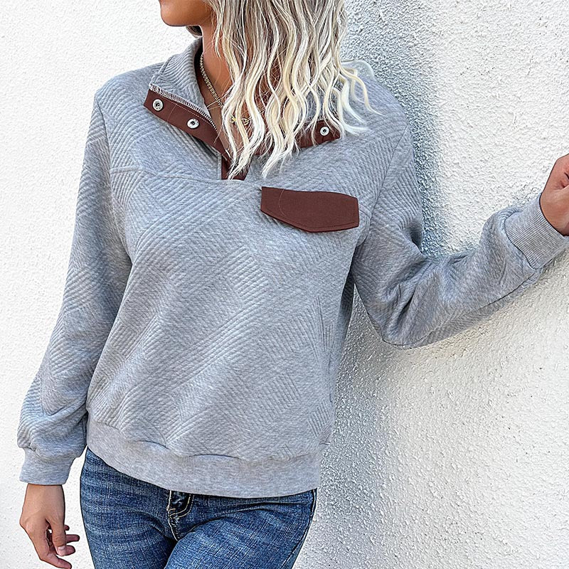 Solid Color Textured Long Sleeve Women's Hoodie Autumn