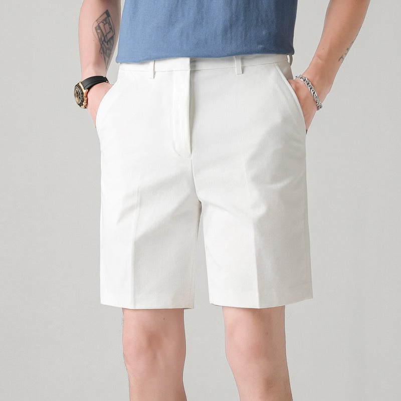 Men's Slim-fit Casual White Straight-leg Shorts