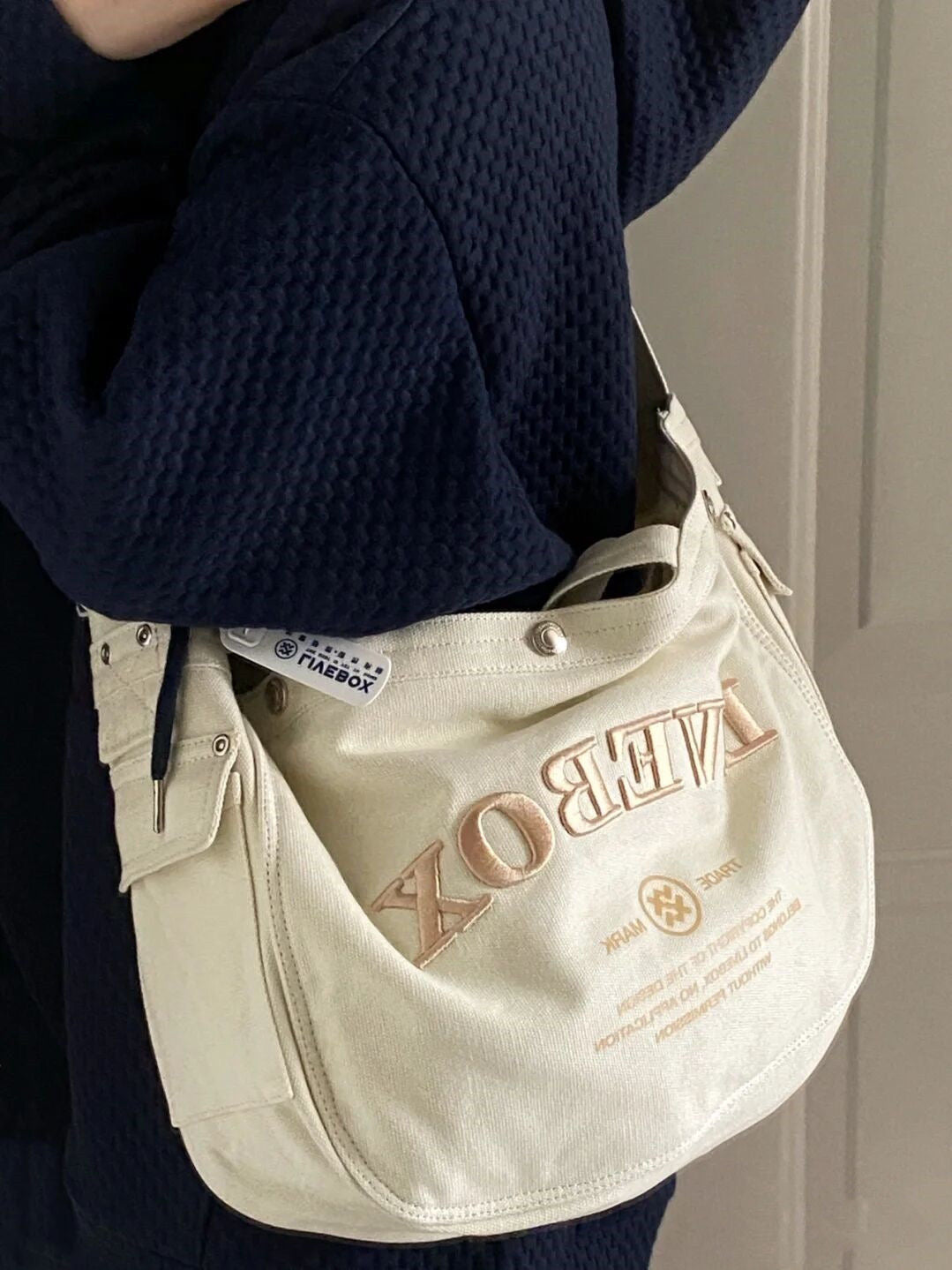 Japanese  Printed Canvas Bag Women's Large Capacity