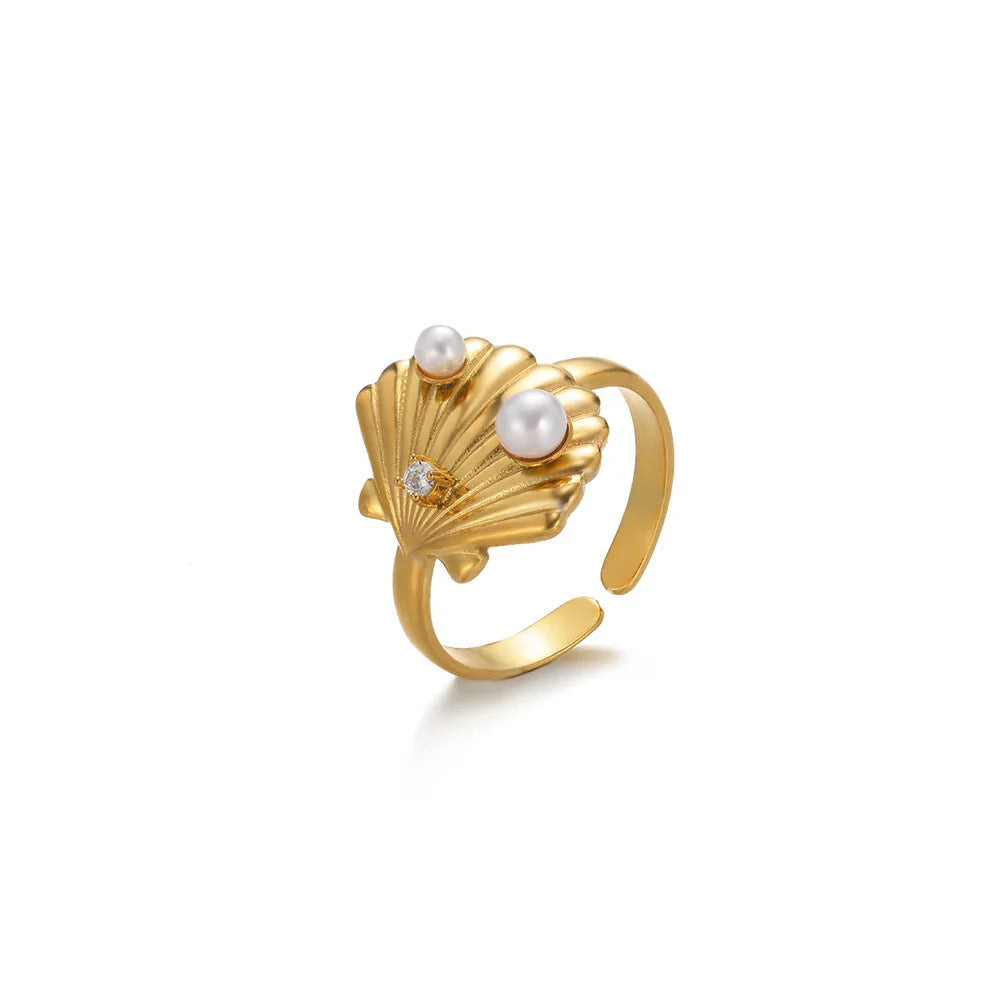 Ocean Wind Starfish Shell Stainless Steel Open Gold-plated Women's Vacation Jewelry