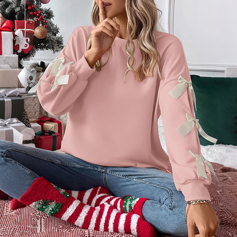 Sweet Bow Decorated Long Sleeve Sweatshirt