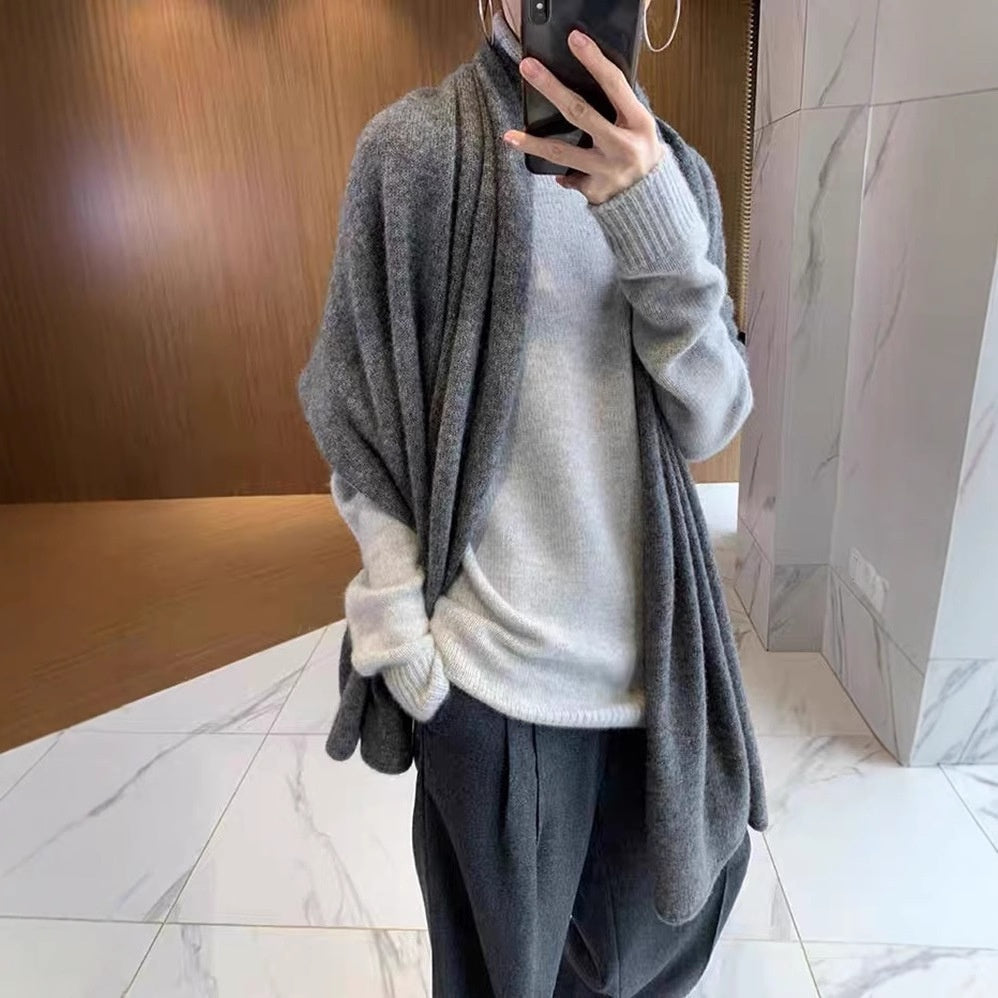 Pure Wool Scarf Relaxed And Slouchy Knitted Neck Warmer Solid-color Cashmere Shawl For Warmth And Neck Protection