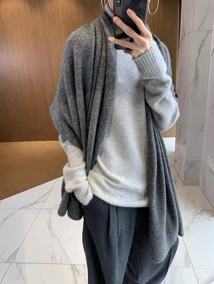 Pure Wool Scarf Relaxed And Slouchy Knitted Neck Warmer Solid-color Cashmere Shawl For Warmth And Neck Protection