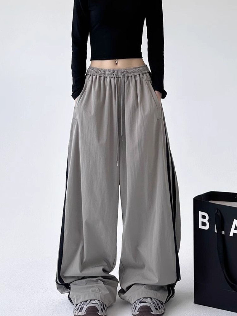 Cargo With Side-panel Stitching Street-style Athletic Fashion Brand Loose-fitting High-waist Casual Wide-leg Pants