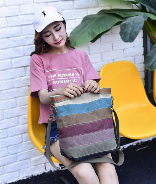 Vintage canvas stitching shoulder bag