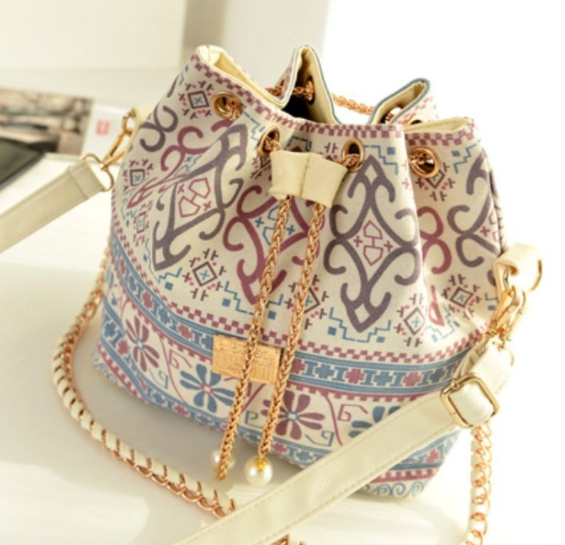 Canvas bag printed ethnic style chain bag casual handbag