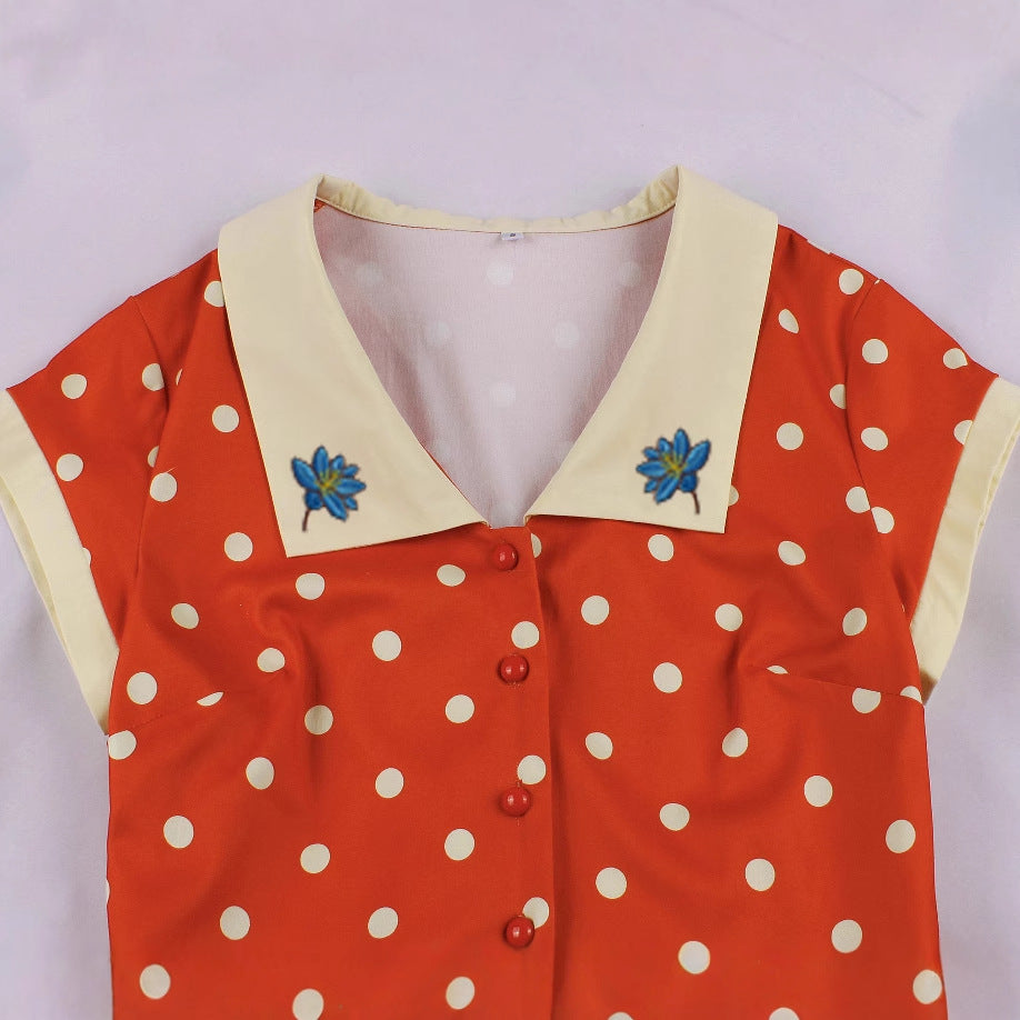 Hong Kong Style Nostalgic Retro Girly Polka Dot Temperament Dress