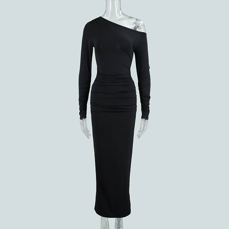 Women's OffshoulderLong-sleeve Figurehugging Pleated Maxi Dress