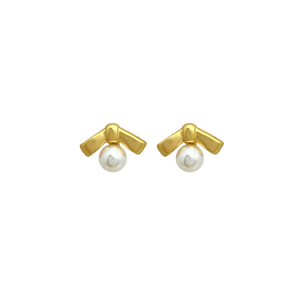 Matte Bow Pearl Luxury Temperament Earrings