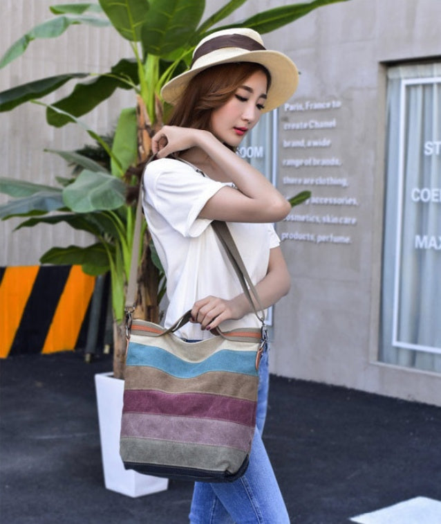 Vintage canvas stitching shoulder bag