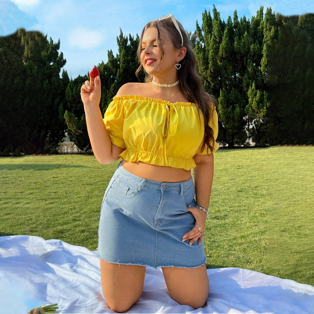 Fashion Women's Short Crop Summer Shirt Sleeve Sexy Off-shoulder T-shirt