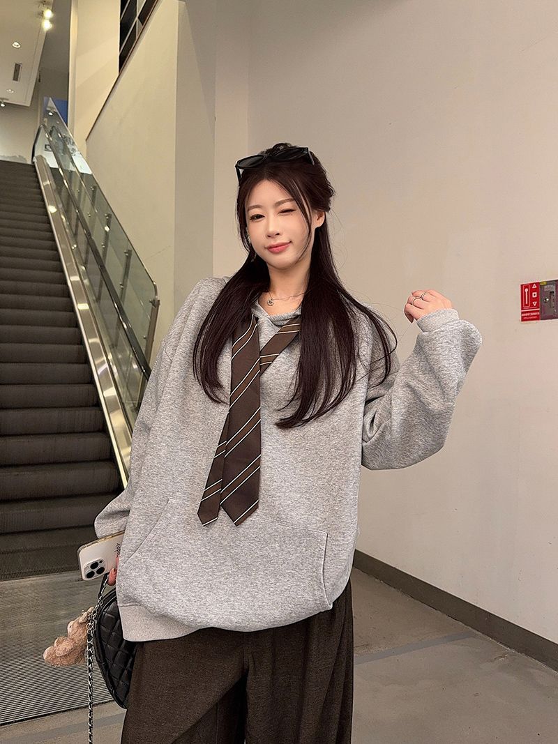 Loose Casual Women's Hooded Tie Sweatshirt