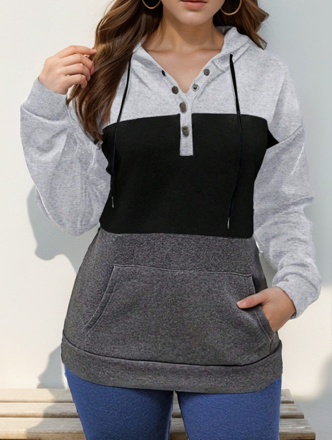 European And American Women's Color-blocked Hooded Sweatshirt