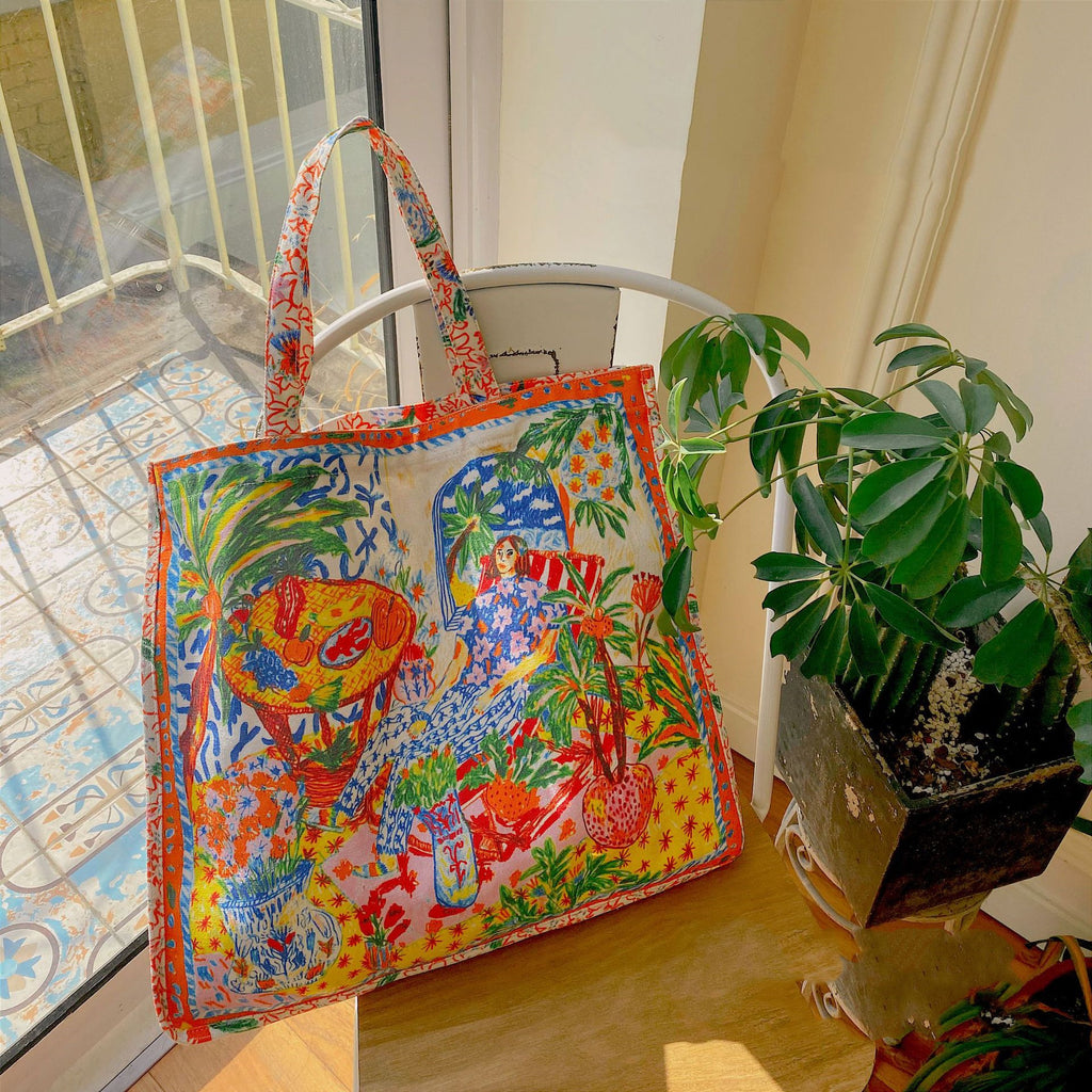 Double Sided Printed Canvas Bag Commuter Large Capacity Shoulder