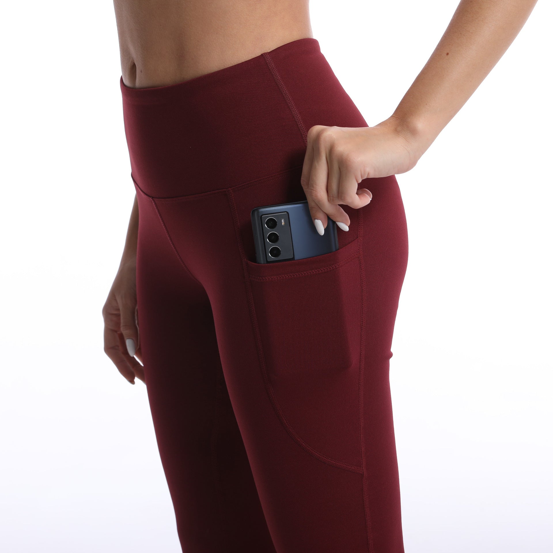 Pocket Solid Color Stretch Hip Lift Sports Nude Feel Yoga Leggings