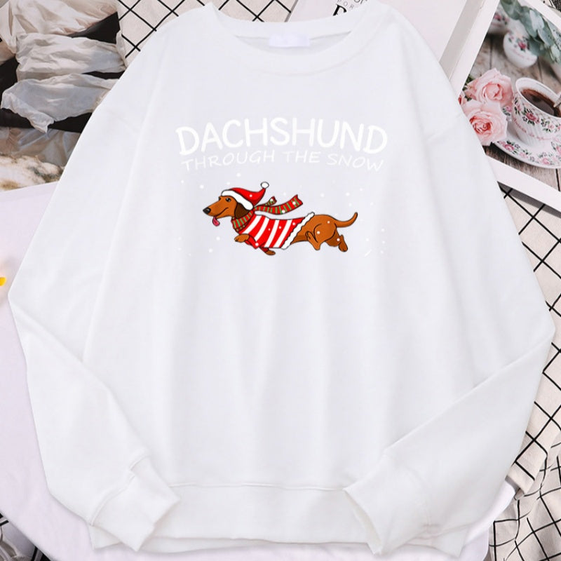 Sausage Dog Crosses Snow Funny Dog Christmas Women's Hoodie