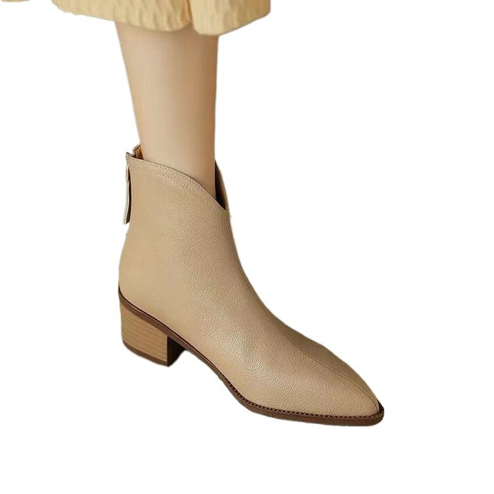 Brown French Short Boots For Women Spring And Summer