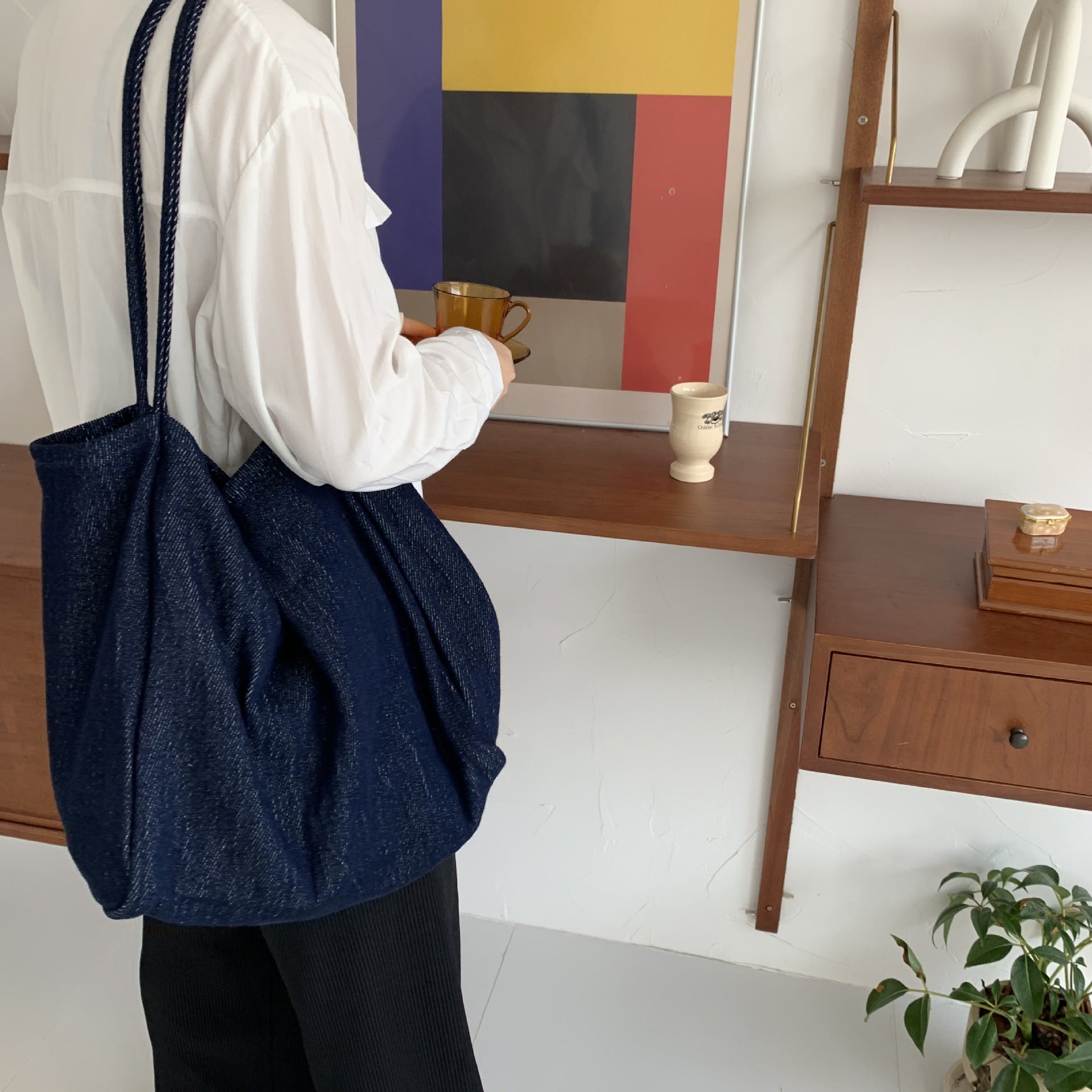 Vintage canvas bag washed denim