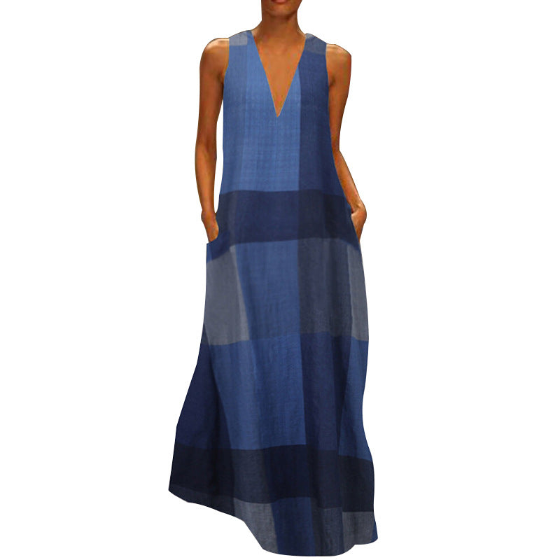 Vintage plaid sleeveless V-neck dress