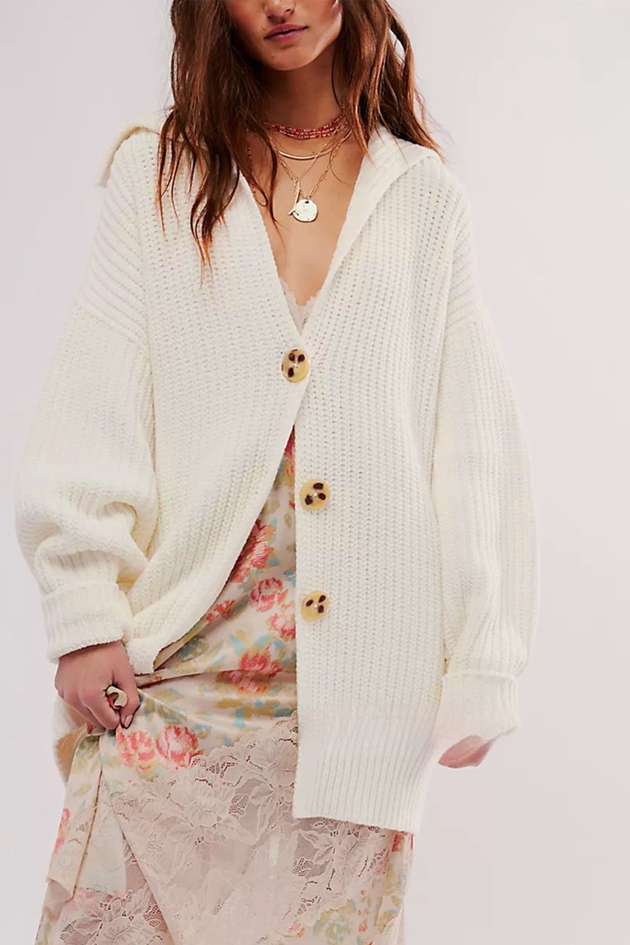 Women's Fashionable Lapel-Neck Loose-Fit Plus-Size Sweater Coat