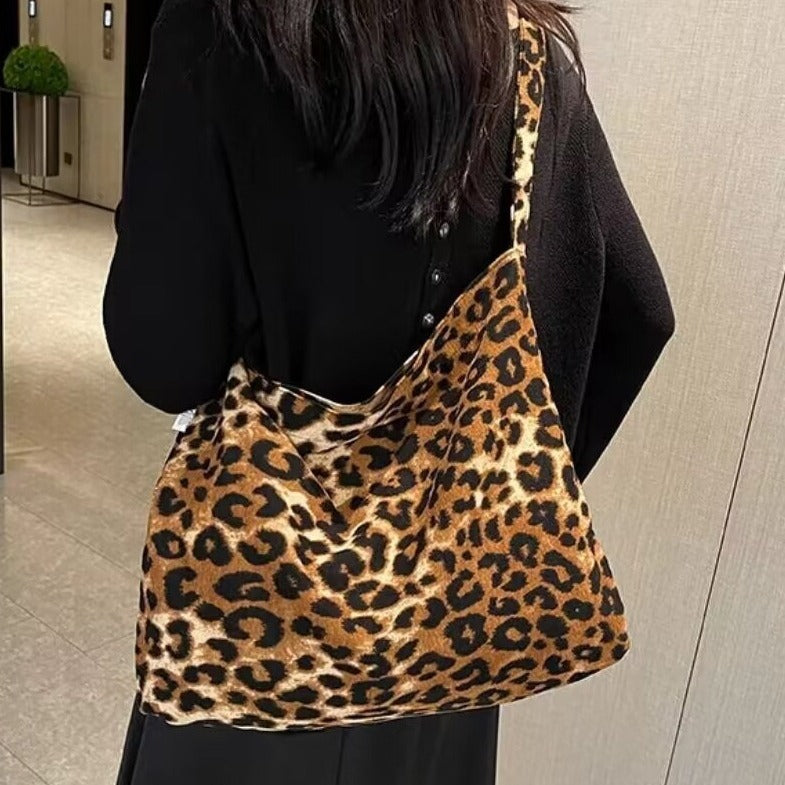 Women's Floral One-shoulder Canvas Leopard-print Shoulder Bag