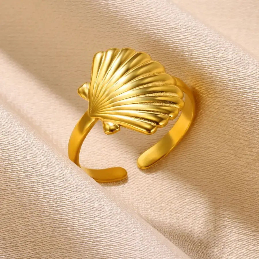 Ocean Wind Starfish Shell Stainless Steel Open Gold-plated Women's Vacation Jewelry