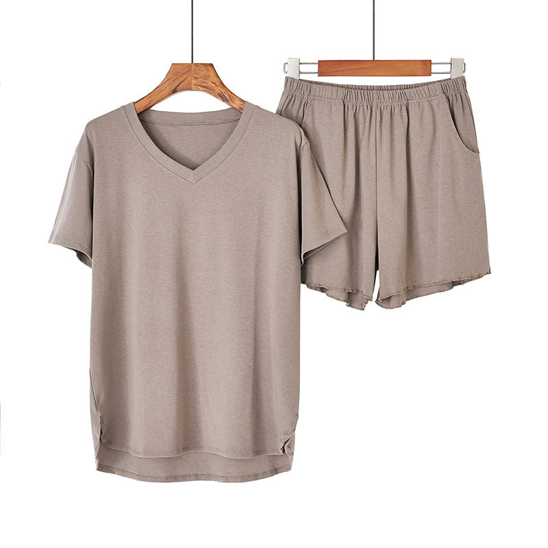 Cotton Knitted Thread V-Neck Short-Sleeved Pajama Set
