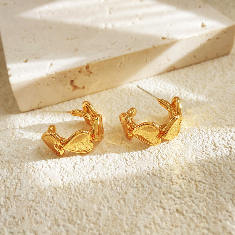 Gold-plated Brass Heart Shaped Earrings