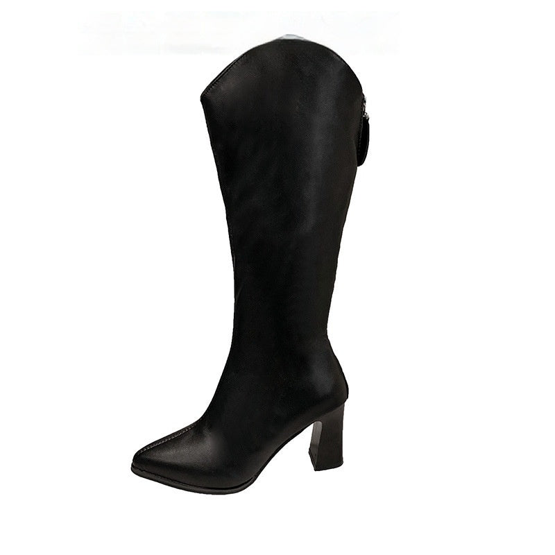 Women's Plus-size Pointed-toe Boots With Back Zippers