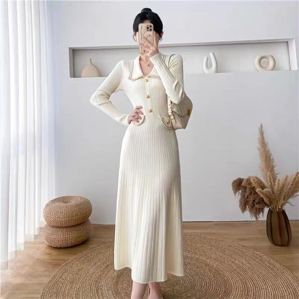 Fashion High-waist Mid-length Knit Sweater Dress