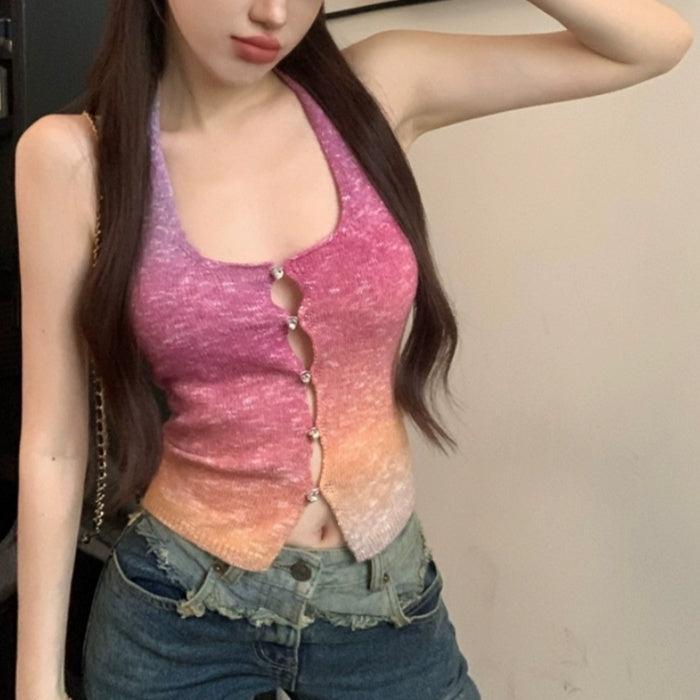 Colorful And Sweet Knitted Halter-neck Vest