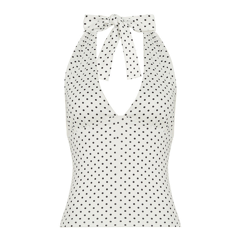 Solid Color And V-neck Halter Sleeveless Exposed Back Slim Fit Slim And Sexy Vest