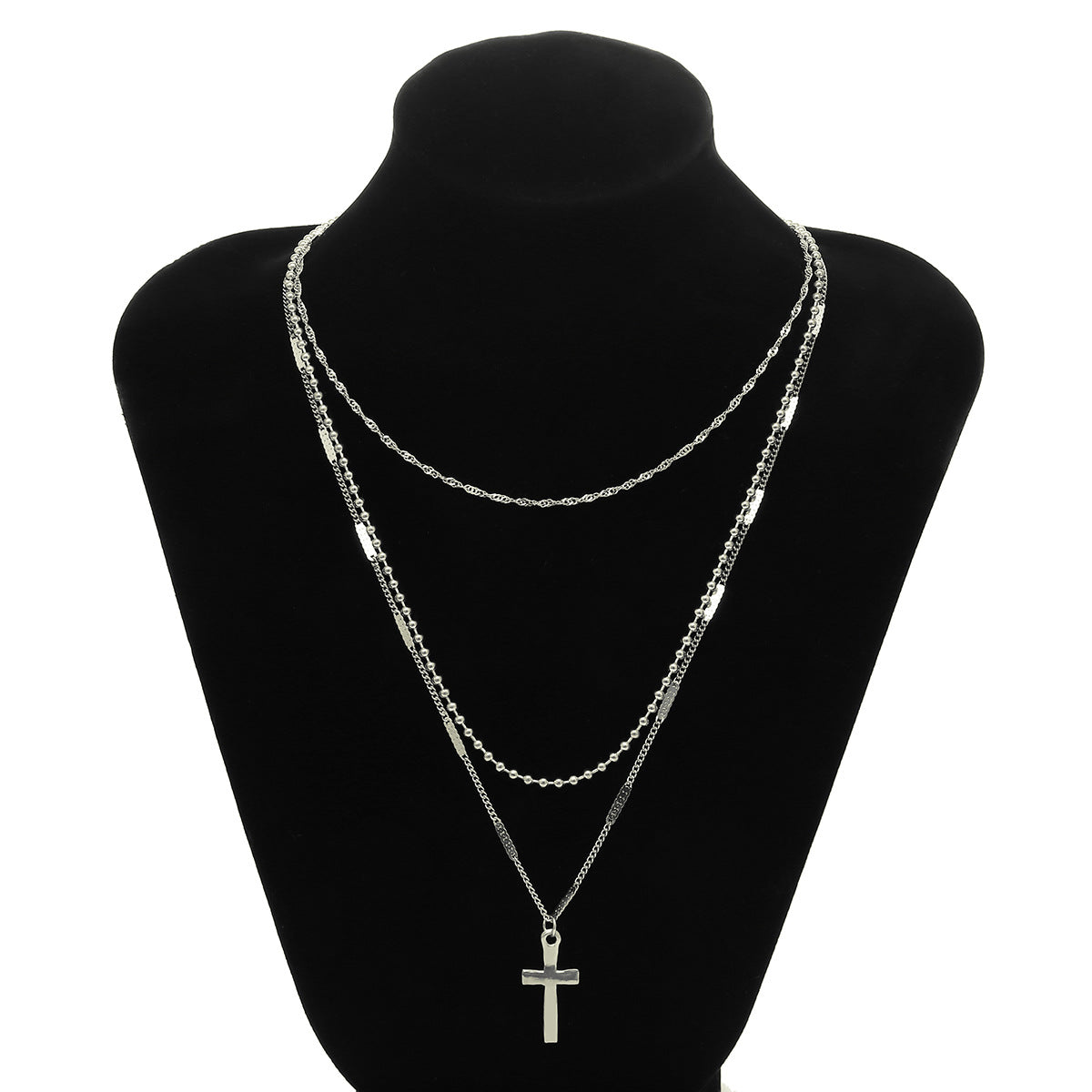 Vintage cross multi-layer necklace