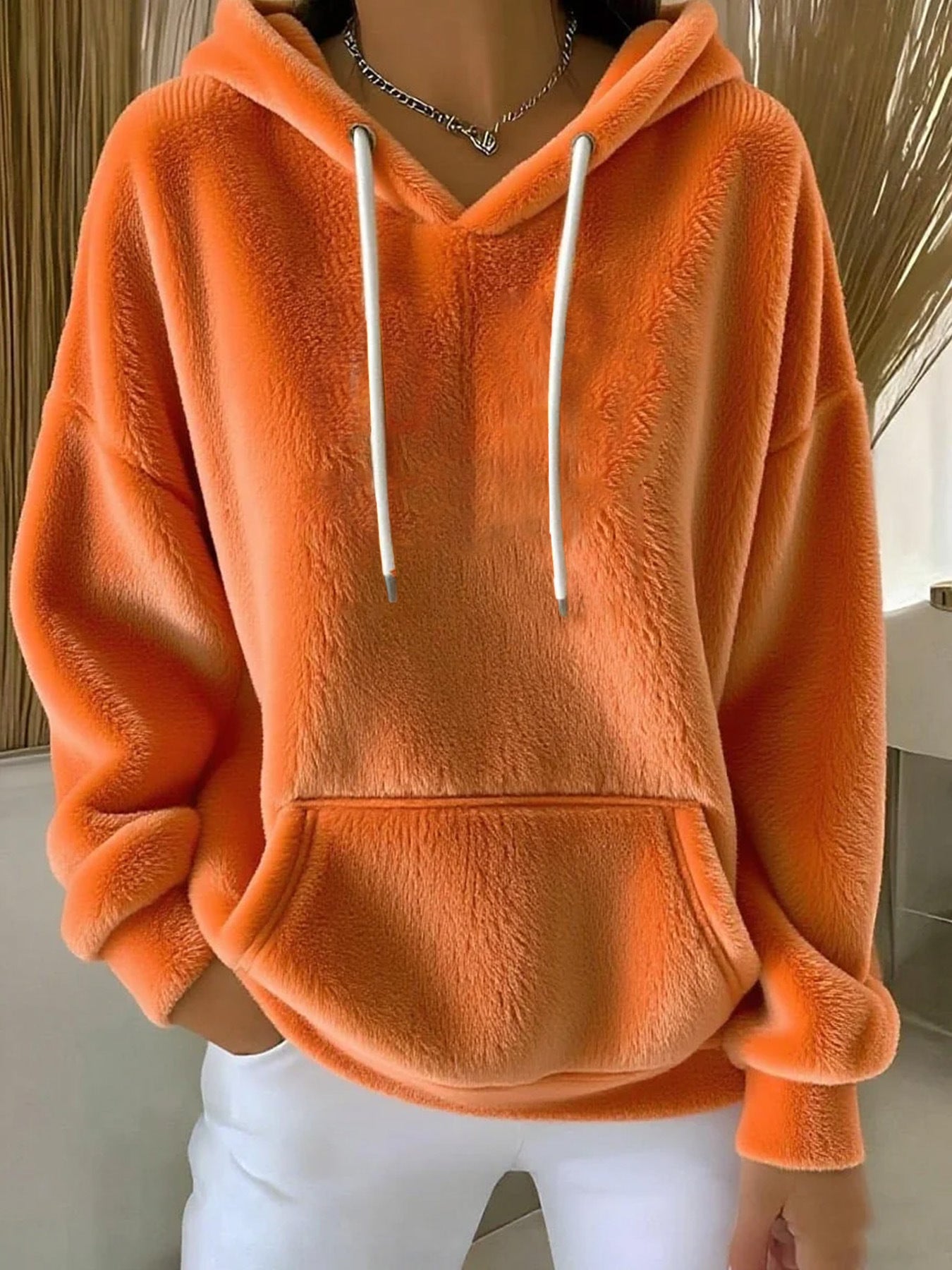 Women's Solid Color Lamb Fleece Lined Versatile Sweatshirt For Autumn And Winter