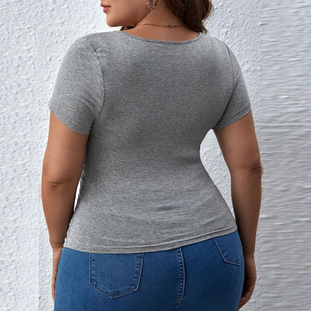 Women's Slim Fit V-Neck Solid Color Short Sleeve T-Shirt