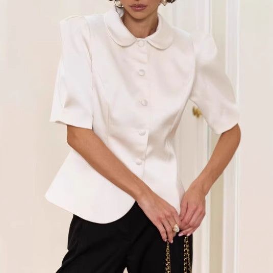 Waist-tight Puff Sleeves Slim-fit Women's Design Sense Fashionable Elegant Top