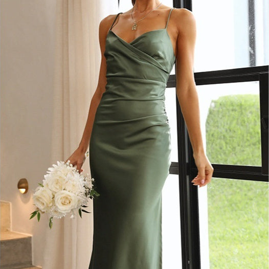 Sleeveless V-neck Pullover Dress Solid Color Bodycon Women