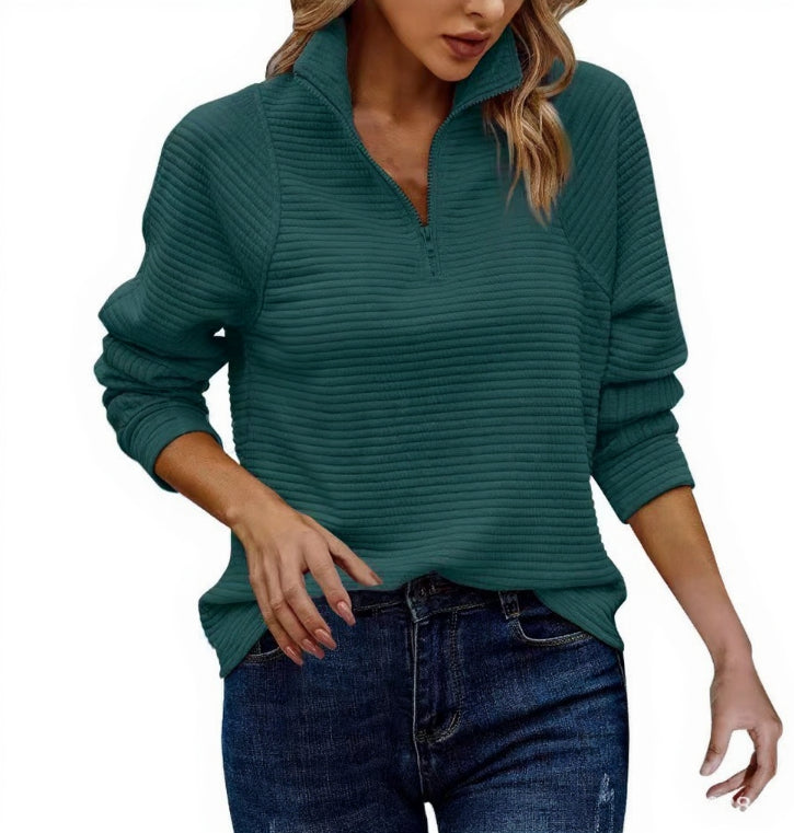 Amazon Best-selling Zip-neck Solid Color Hoodie For Women In Europe And America