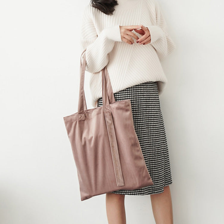 Creative Embroidered Letters Ribbon Velvet Canvas Shopping Bag