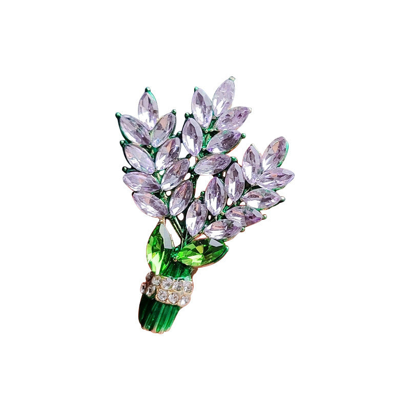Purple Lavender Brooch Women's Diamond-Studded Bouquet Corsage Accessory Pin