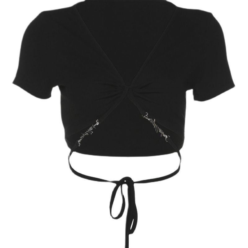 Pure Hot Girl Sexy Hot Outer Wear Lace Up Short Top