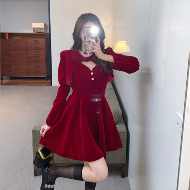 Womens Winter Short Skirt Cape Velvet Dress