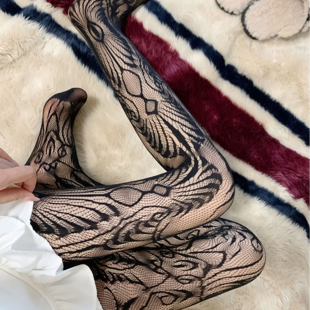 European And American Jacquard Hollow Fishnet Socks Pure Desire Style Hot Girl