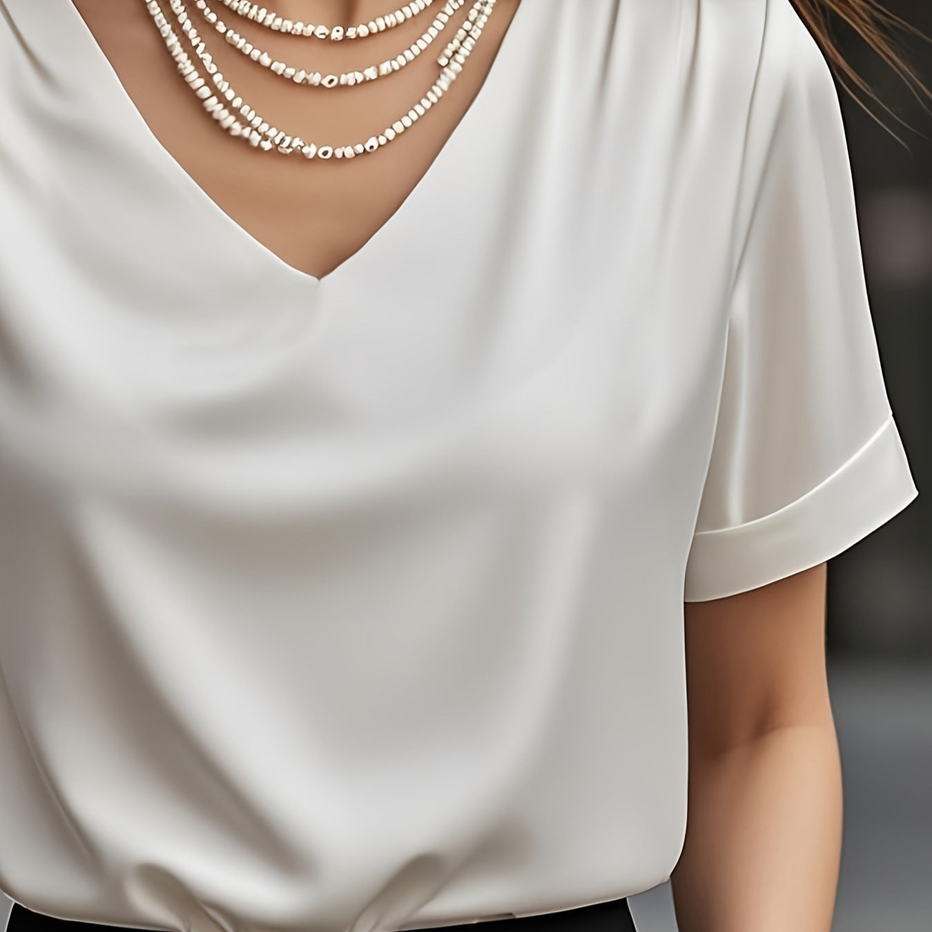 Summer Solid Color Pendant Small V-neck Short-sleeved Shirt Comfortable All-matching