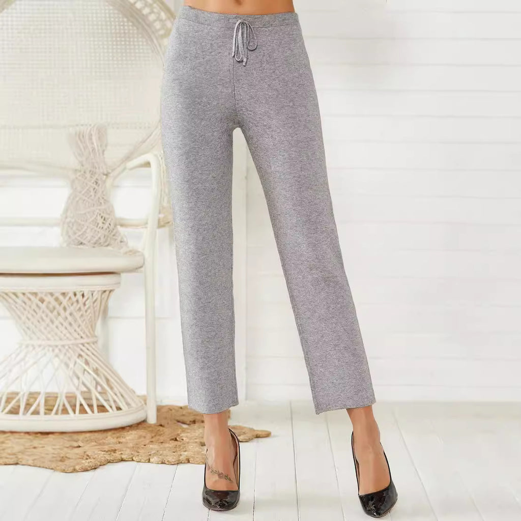 Mid-waist Woven Stretch Slimming And Warm Trousers