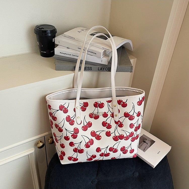 New Cherry Print Shoulder Crossbody Large Capacity Bag