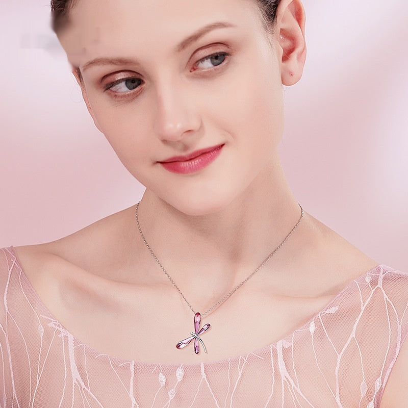 Ladies' Fashion Minimalist Versatile Crystal Dragonfly Necklace