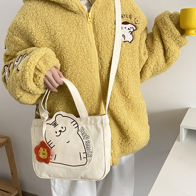 Tilt Head Little Tiger Women's Canvas Bag Large Capacity