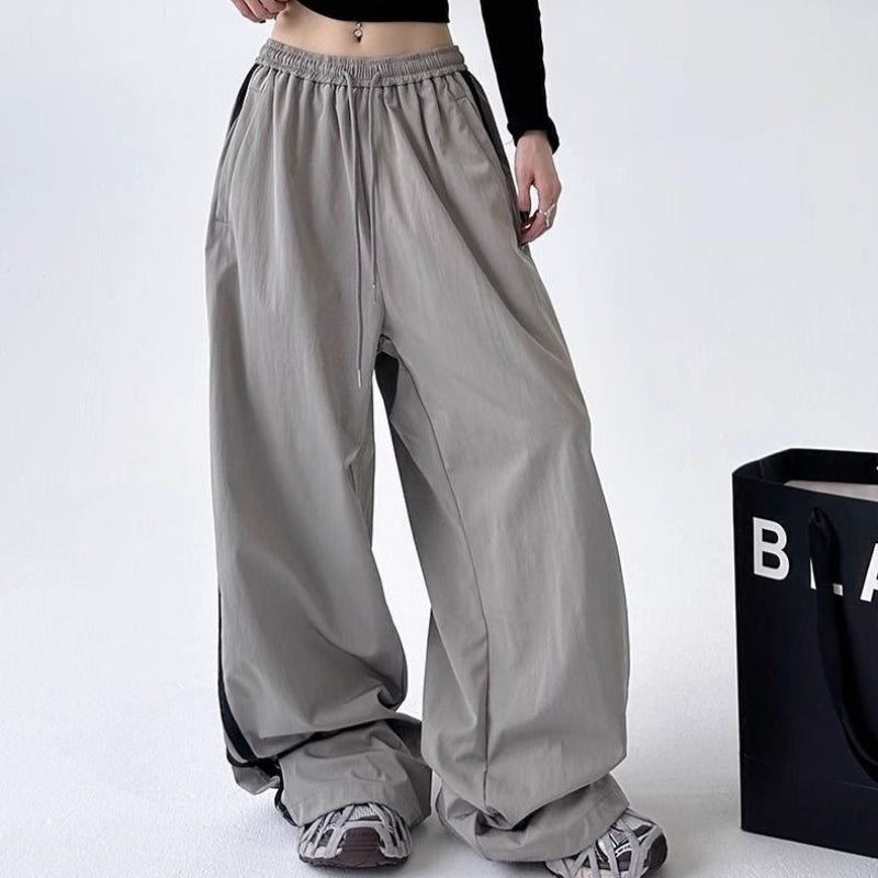 Cargo With Side-panel Stitching Street-style Athletic Fashion Brand Loose-fitting High-waist Casual Wide-leg Pants